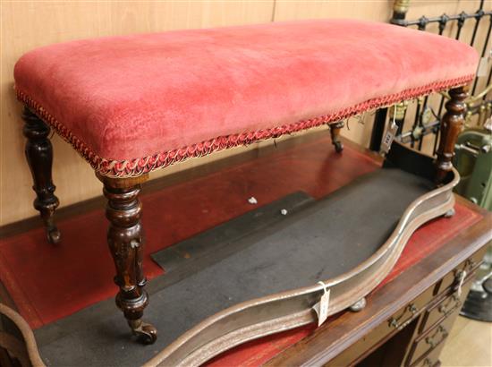 A William IV rectangular stool, upholstered in old rose velvet